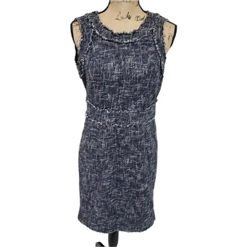 Michael Kors‎ Academia Tweed Dress Navy Blue Size 4 Career Work Shift sleeveless